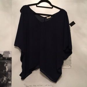 Tobi shear dark blue shoulder-less blouse